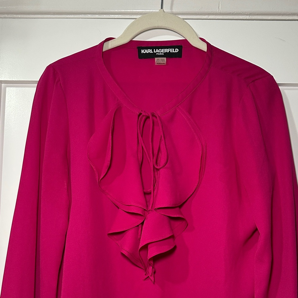 Karl Lagerfeld Hot Pink Fuchsia Ruffle Blouse XS - Picture 3 of 6